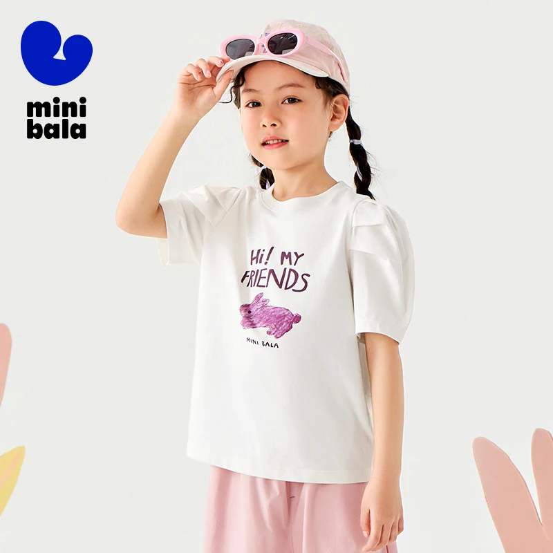 Mini Bala Girls Clothes Quick-Dry Cotton T-Shirt Soft Skin-Friendly Breathable Summer Top Not Sweaty for Kids