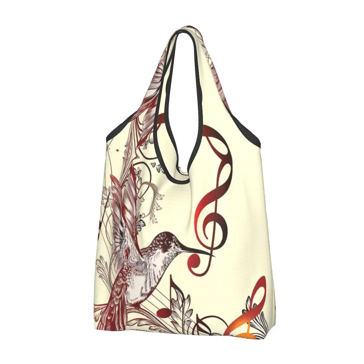 

Hummingbird Groceries Shopping Bags Kawaii Shopper Shoulder Tote Bag Big Capacity Portable Clef Music Notes Five Lines Handbag