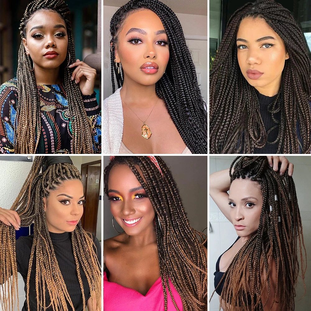 Beyond Beauty Crotchet Box Braid Hair Extensions Ombre Black Brown Colors Braiding Hair Synthetic Crochet Braids Bulk