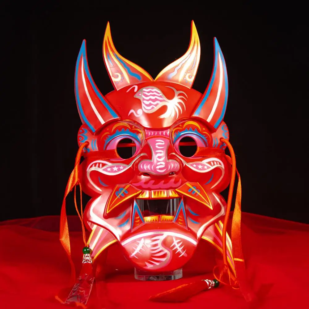 Hand Painted Full Face Nuo Opera Mask Hand Carved Abs Chinese Folk Cosplay Prop for Temple Fair Stage Halloween Performance