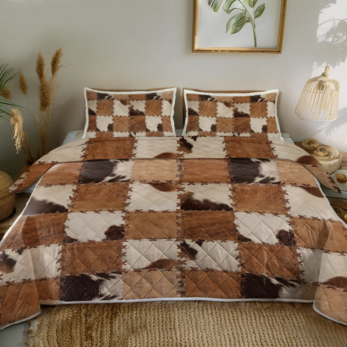 

3 Piece Fur-like Patchwork Bedding Set for Kids Boys Girls Teens Cowboy Farmhouse Bedding Set 1 Coverlet and 2 Pillowcases