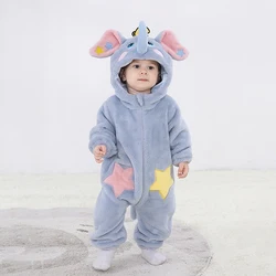 2023 New Cute Elephant Newborn Baby Clothes Bodysuit Winter Flannel Boys Girls Romper Warm Cosplay Costume Outfit Hooded Jumpsui