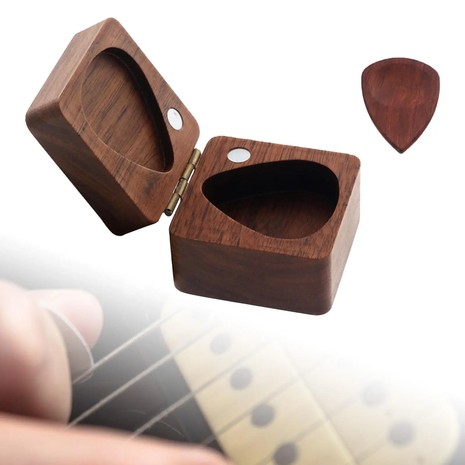 Wooden Guitar Picks Case Sturdy Handmade for Guitarist Musician Gift Guitar Pick Box Holder Organizer Triangle Guitar Picks