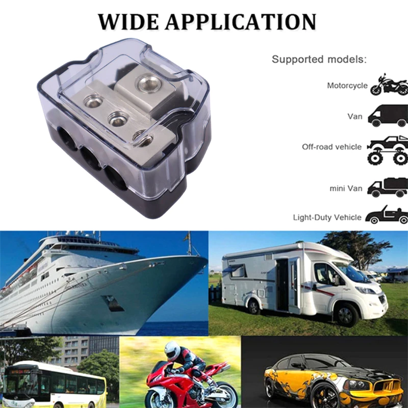 

Car Audio Power Distribution Block 3 Way Wire Distribution 1x 0 Gauge AWG In, 3x 4 Gauge AWG Out Fits For Boat Vehicles Auto Car