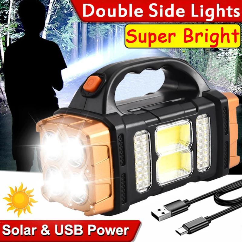 

Portable Solar LED Flashlight USB Rechargeable COB Work Lights Outdoor Flood Light Handheld 4 Lighting Modes Camping Spotlight