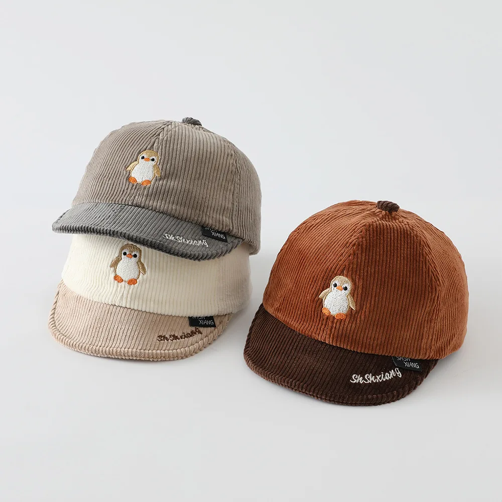 Frühling Herbst Baby Baseballkappe Cartoon Niedlicher Pinguin Cord Weiche Krempe Sonnenblende Kappe Junge Mädchen Kinder Lässige Outdoor-Schirmmütze