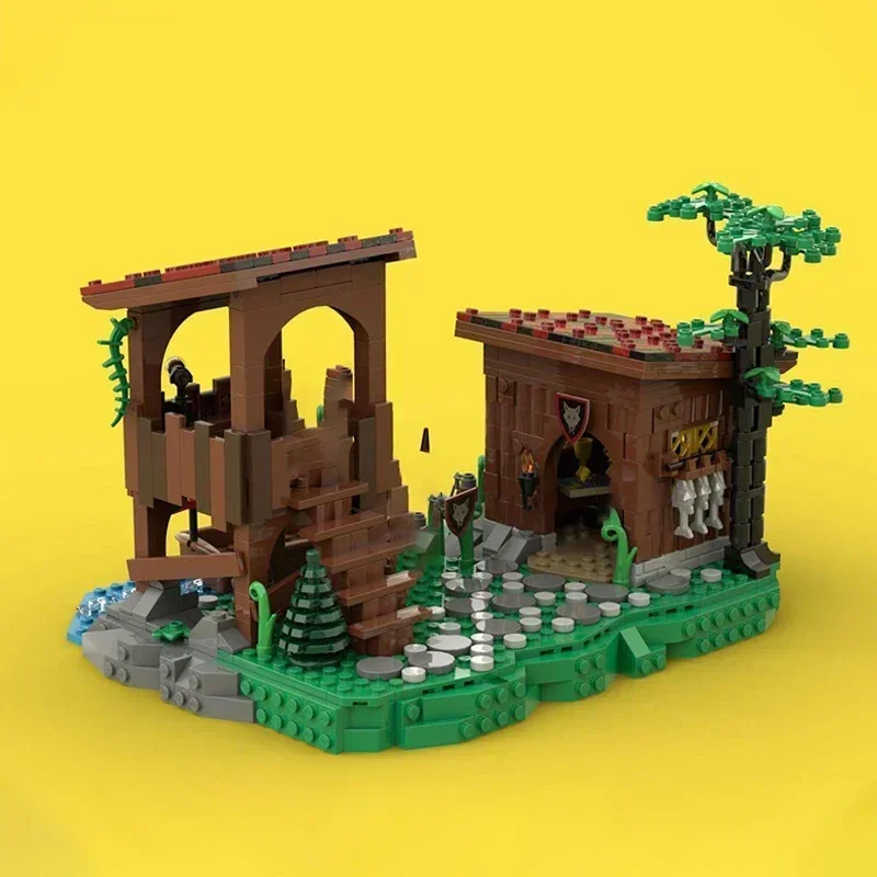 Medieval Street View Model MOC Building Bricks Campsite By The River Modular Technology Gift Holiday Assemble Children Toys Suit