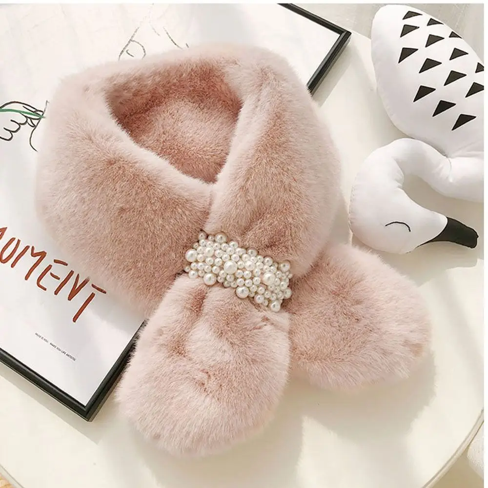 Elegant Winter Warm Faux Rabbit Fur Plush Solid Color Neck Warmer Neckerchief Wrap Cross Scarf