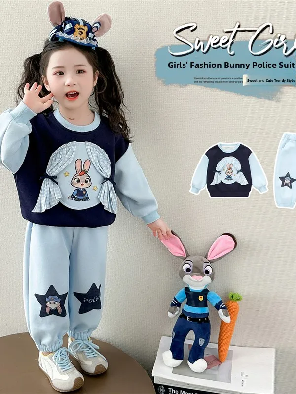 

Adorable Comfortable Cartoon Girls' Set Baby Rabbit Design Spring New Arrival Two-Piece Suit Long Sve round Ne Cotton Ou...