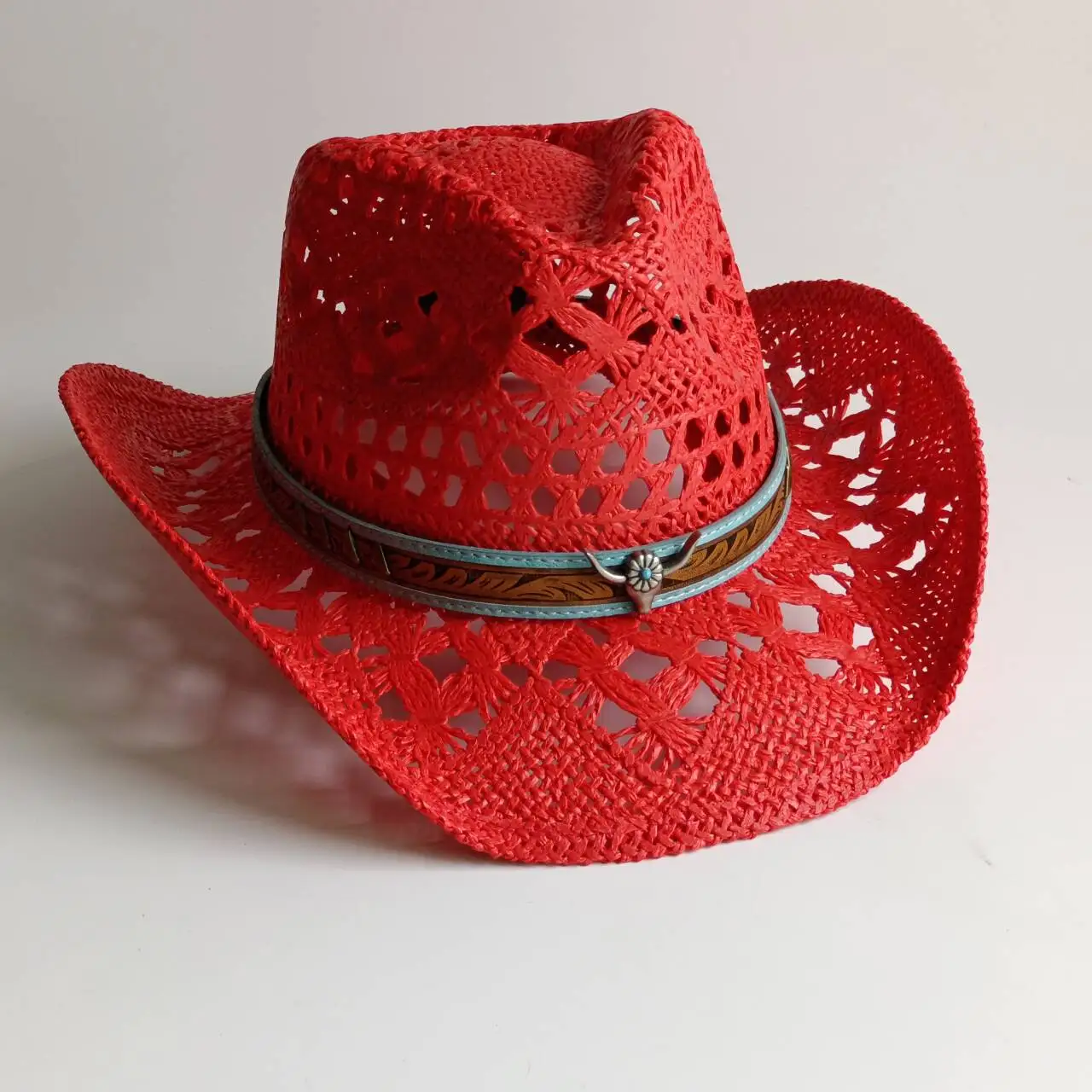 Chapéu de palha de cowboy ocidental com detalhes em couro unissex para viagens ao ar livre e praia chapéu de sol chapéu cowboy