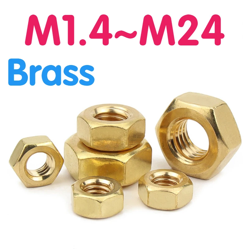 Solid Brass Hex Nut M1.4 M1.6 M2 M2.5 M3 M4 M6 M8 M10 M12 M14 M16 M18 M20 M22 M24 Hex Cap Lock Nut 1/2/5/10/20/30/50/100PCS