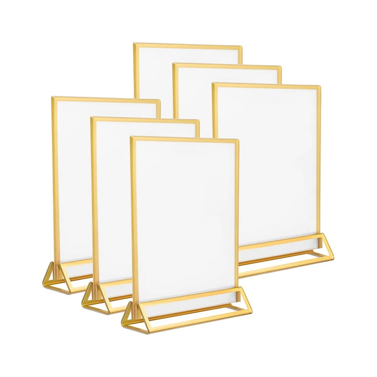 6Pack 5X7 Inch Clear Acrylic Sign Holder with Gold Borders and Vertical Stand, Double Sided Table Holders for Wedding