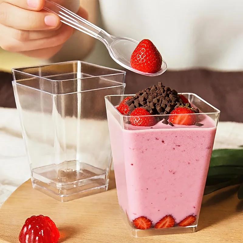 25-Pack of Molded Trapezoidal Mousse Cups, Jelly Pudding Cups, Ice Cream Dessert Cups, Creative Appetizer Transparent Plastic Cups, Baking Tableware