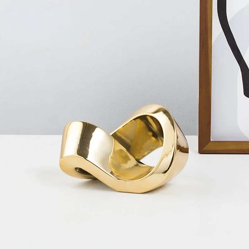 Ceramic Handicraft Gold Geometric Knot Winding Ribbon Junction Infinite Decorative Figurines Home Decoration Accessories