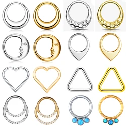1PC G23 Titanium Nose Ring Septum Piercing Body Jewelry 16G Moon Hinged Segment Clicker Lip Helix Cartilage Heart Daith Earrings
