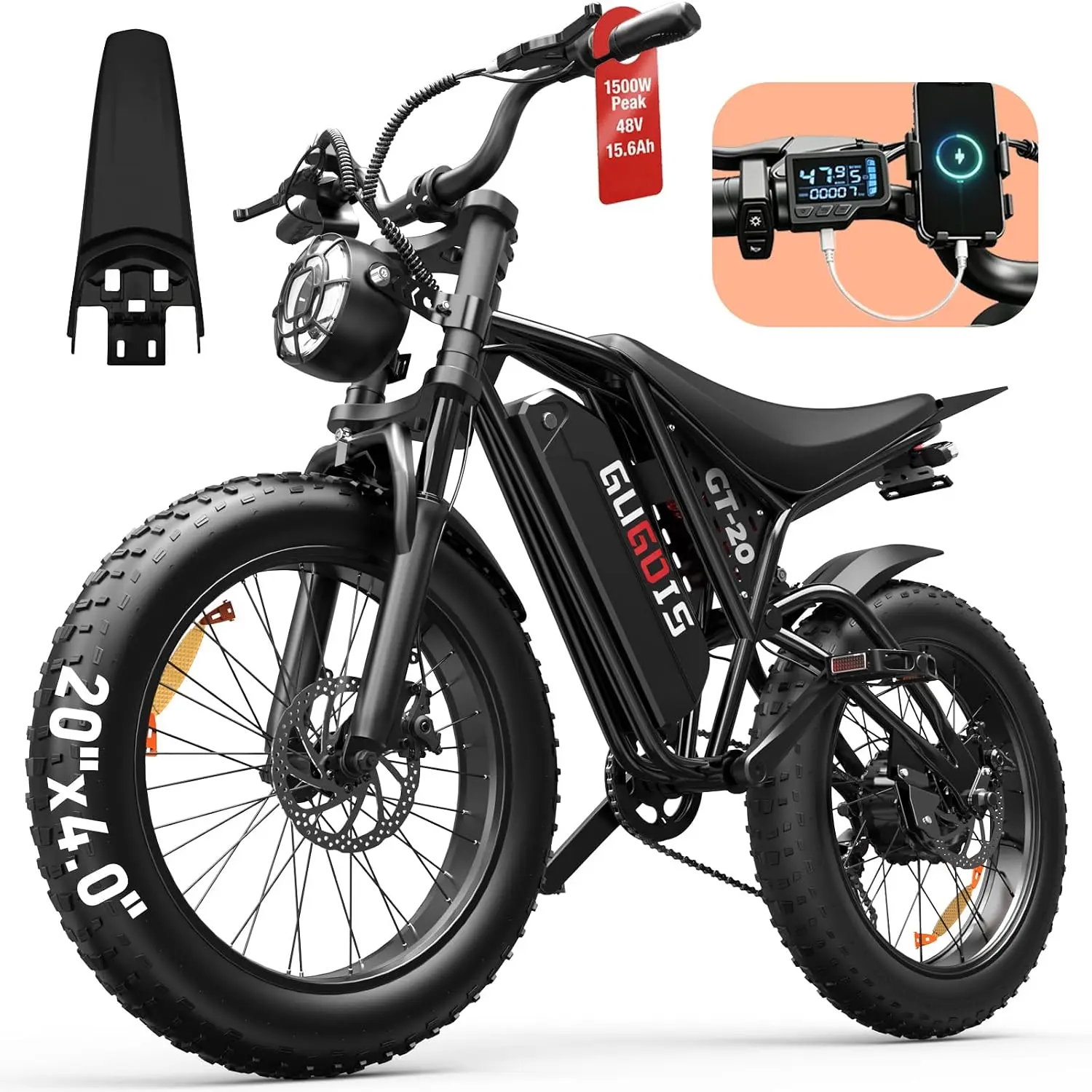 1500W Peak Electric Bike Adults Teens 30MPH 48V 15.6Ah Battery All Terrain Fat Tire 5'2