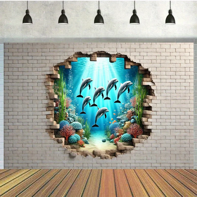 1 Stück Delphin-Polyester-Hintergrundbanner, Unterwasserszenen-Fotografie-Hintergrund, Mehrzweck-Dekoration für die Feier im Freien