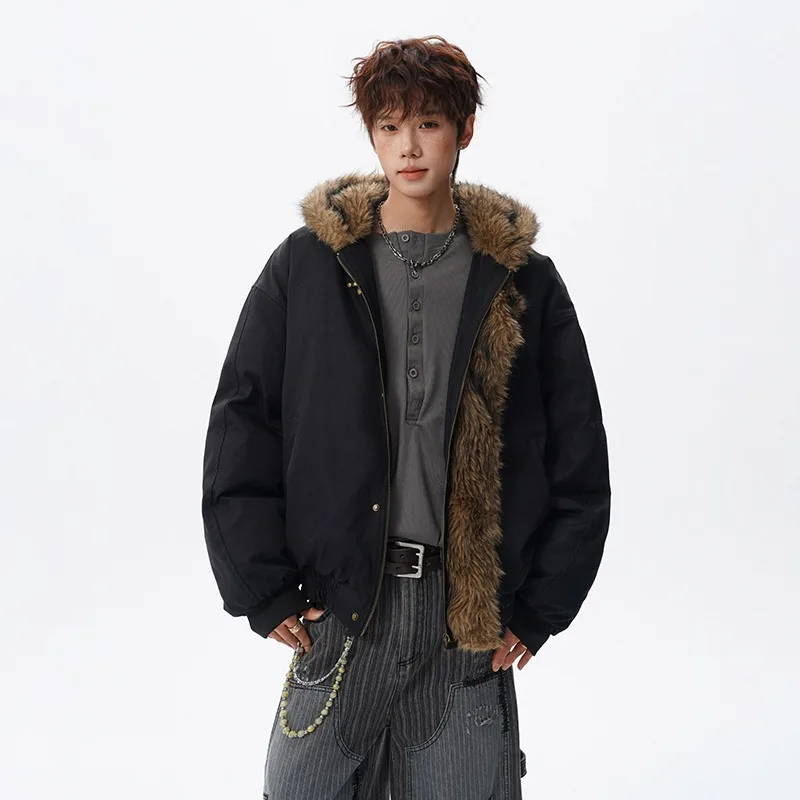 

Vintage Short Coat New Wear Hooded Warm Jacket Winter Thick Outerwear New Solid Color Loose Male Coats Men's Padded Jackets