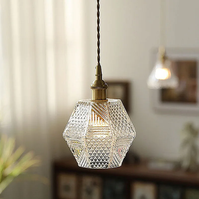

Romantic French Bedroom Bedside Chandelier Balcony Corridor Retro Wabi-Sabi Style Japanese Glass Small Pendant Lighting