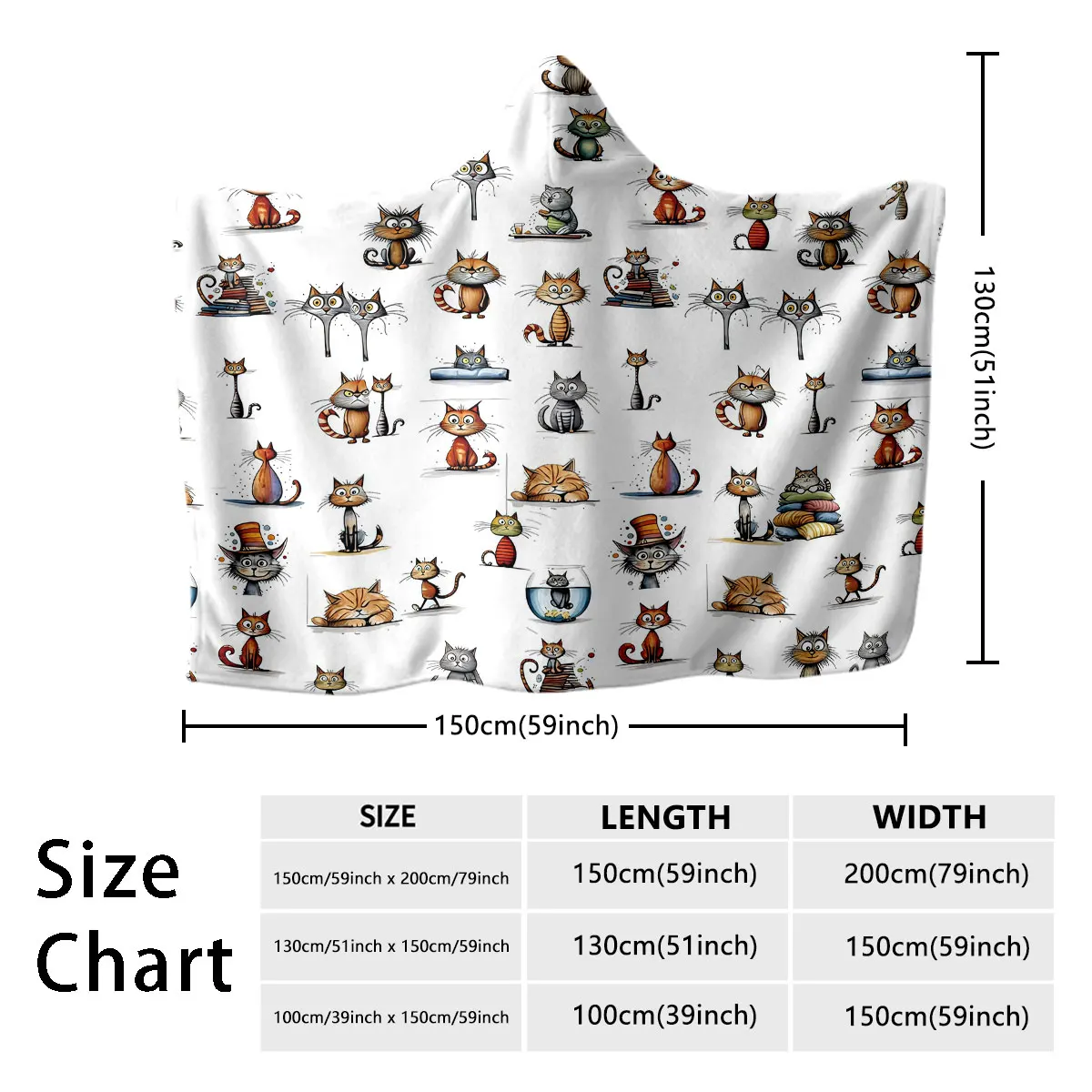 1pc various cute cartoon kitten pattern flannel hoodie, which can be worn as a cape or blanket multiple sizes view 3