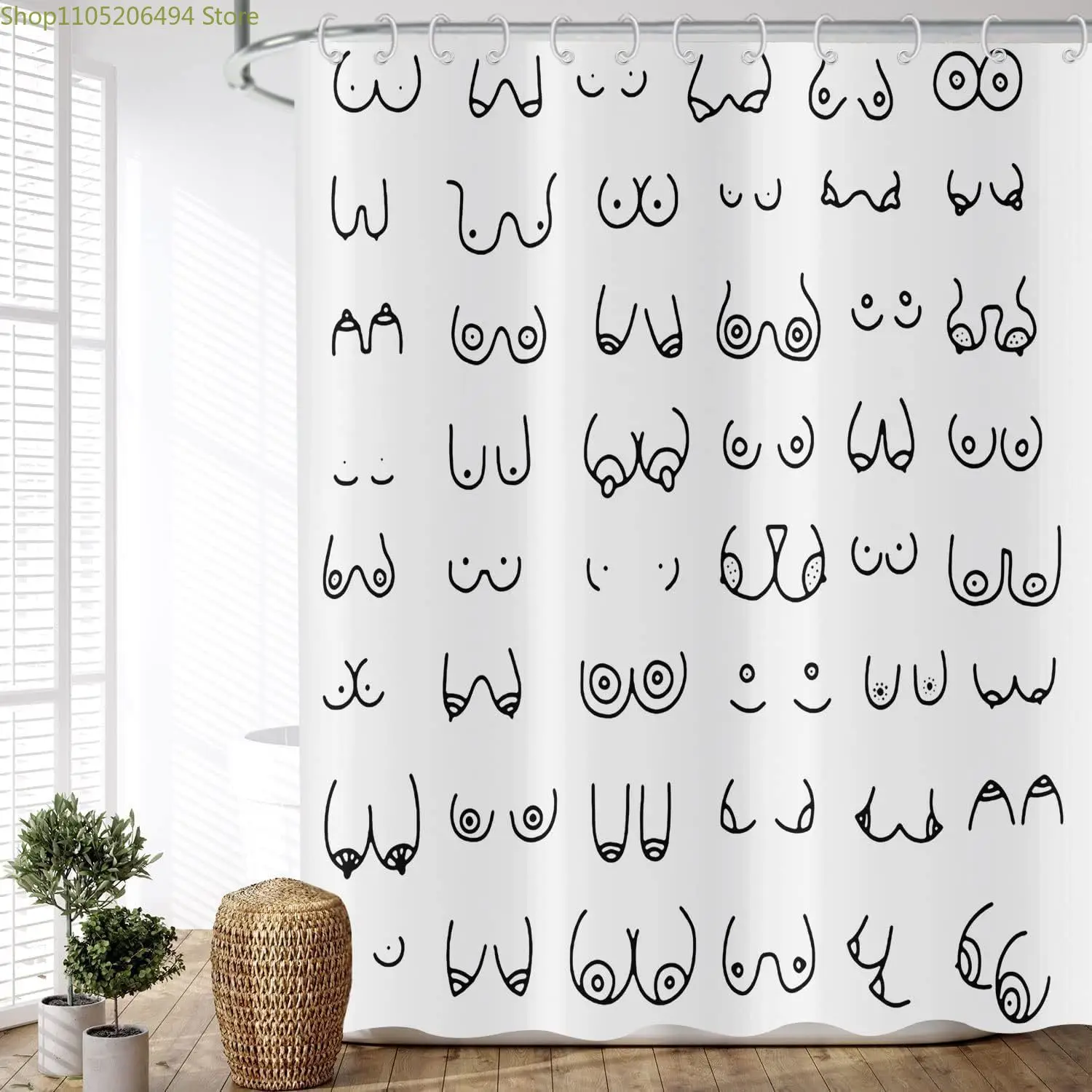 

Черная занавеска для душа 180x210 см, современная забавная линия граффити, моющееся украшение для ванной комнаты, текстильная занавеска для душа