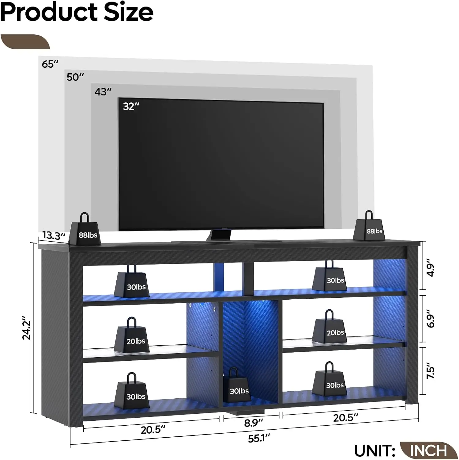 Stand, Entertainment Center for 55/60/65 inch TV, Gaming TV Console with Storage for PS5, Adjustable Shelf Modern High TV Cabine