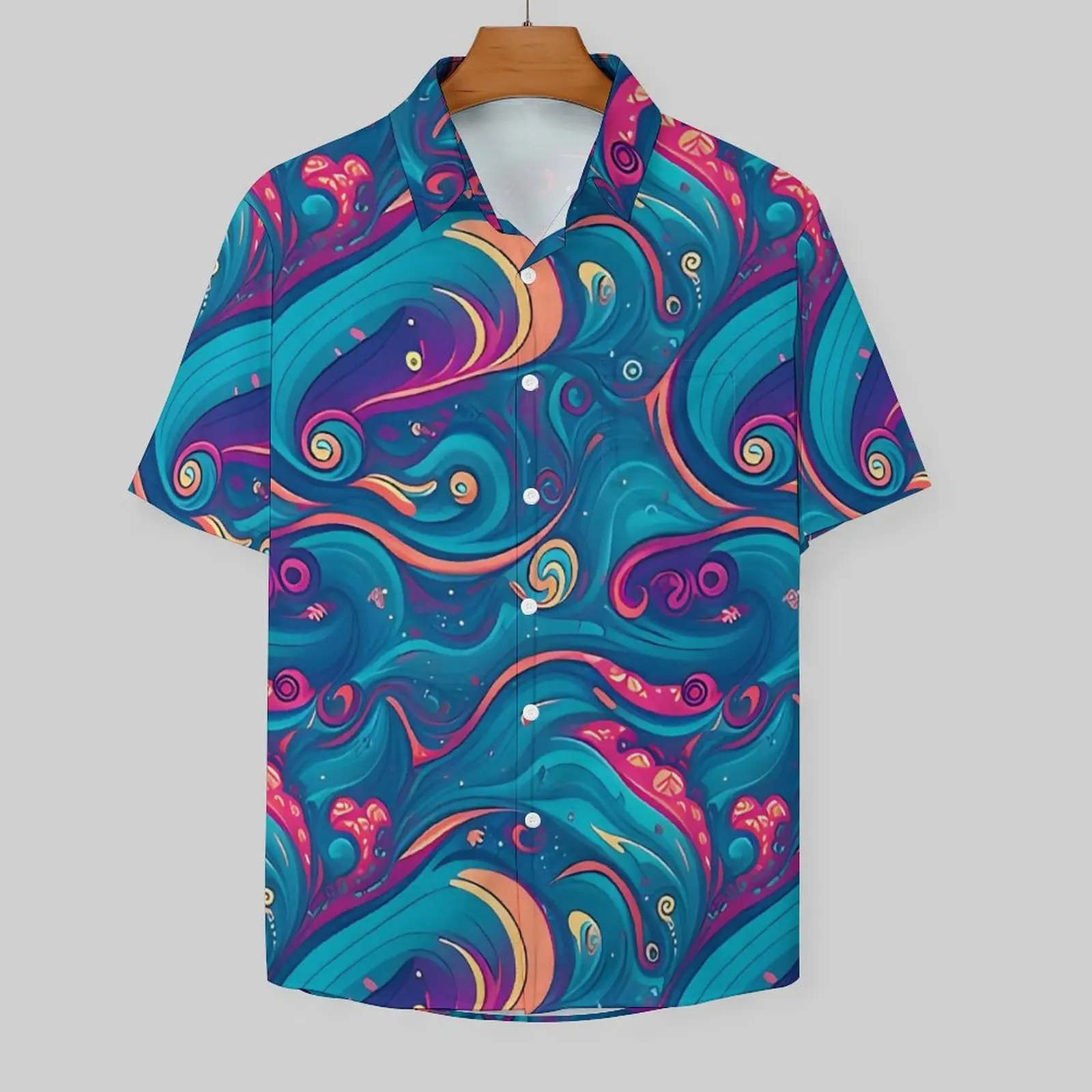 Hawaiian Shirt Beach Abstract Wave Of Sea Blouses  Elegant Casual Shirts Men Short Sleeve Comfortable Oversized Clothing