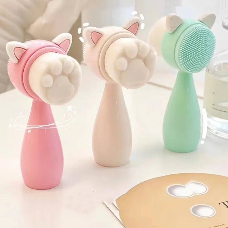 DIY Mini Double sided Cleaning Brush, Cute Cat Claw Face Wash Brush, Manual Soft Hair Cleansing Brush, Makeup Brush Beauty Tools