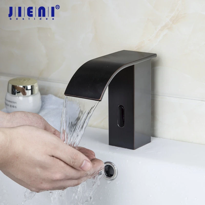 JIENI Automatic Sensor Faucet Bathroom Basin Sink Faucet Hot Cold Water Mixer Tap Touch-Free Infrared Basin Tap ORB