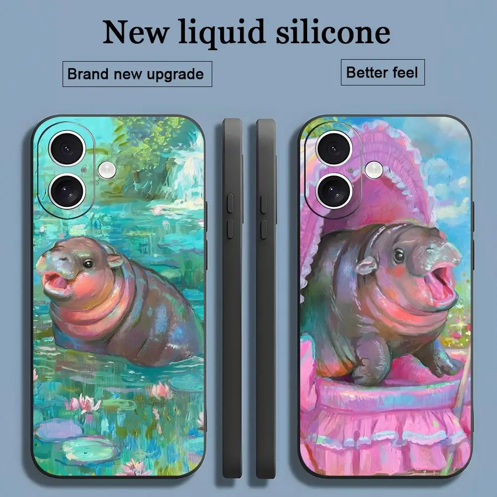 

Популярный чехол для телефона Moo deng Hippo для iPhone 17, 16, 15, 14, 13, 12, 11 X XR XS 8 Plus Mini Pro Max, мягкий черный противоударный чехол