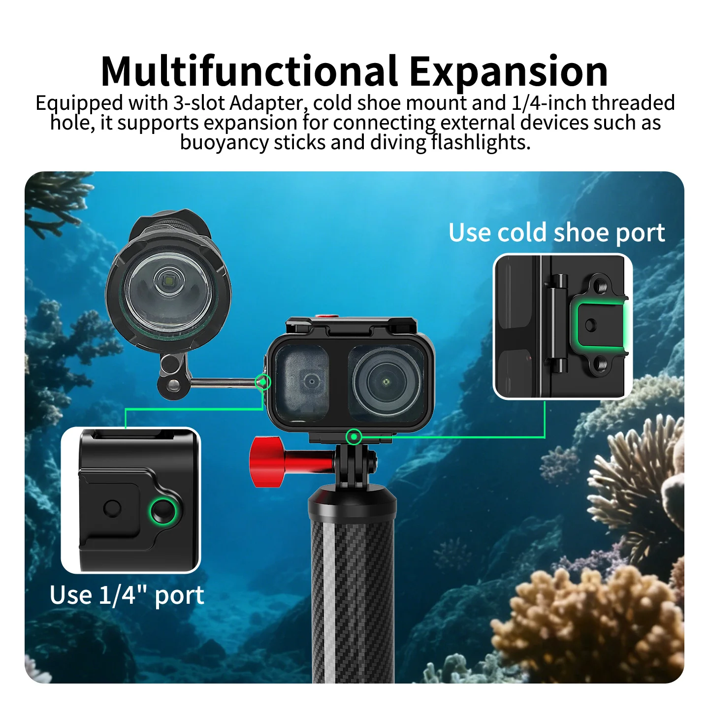Unterwasser-Schnellverschluss Horizontaler Vertikaler Stativadapter Tauchgehäuse für DJI Osmo Nano Kamera 80M Wasserdichter Metallkäfig – Detail 12