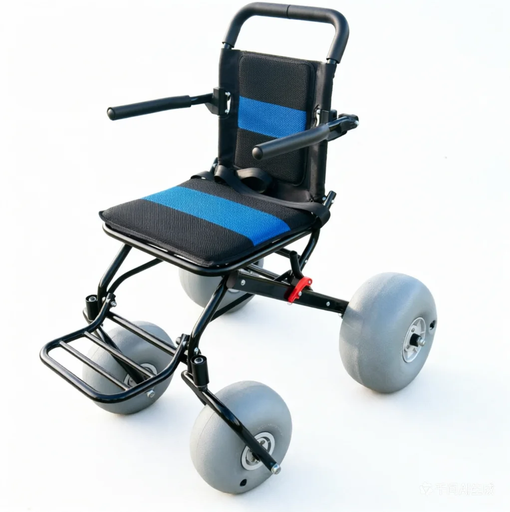 -For All-Terrain 4-Wheel Lightweight Beach Wheelchair Wide Balloon Wheels Gear Core 1 Year Warranty Seaside Sandy Beach*