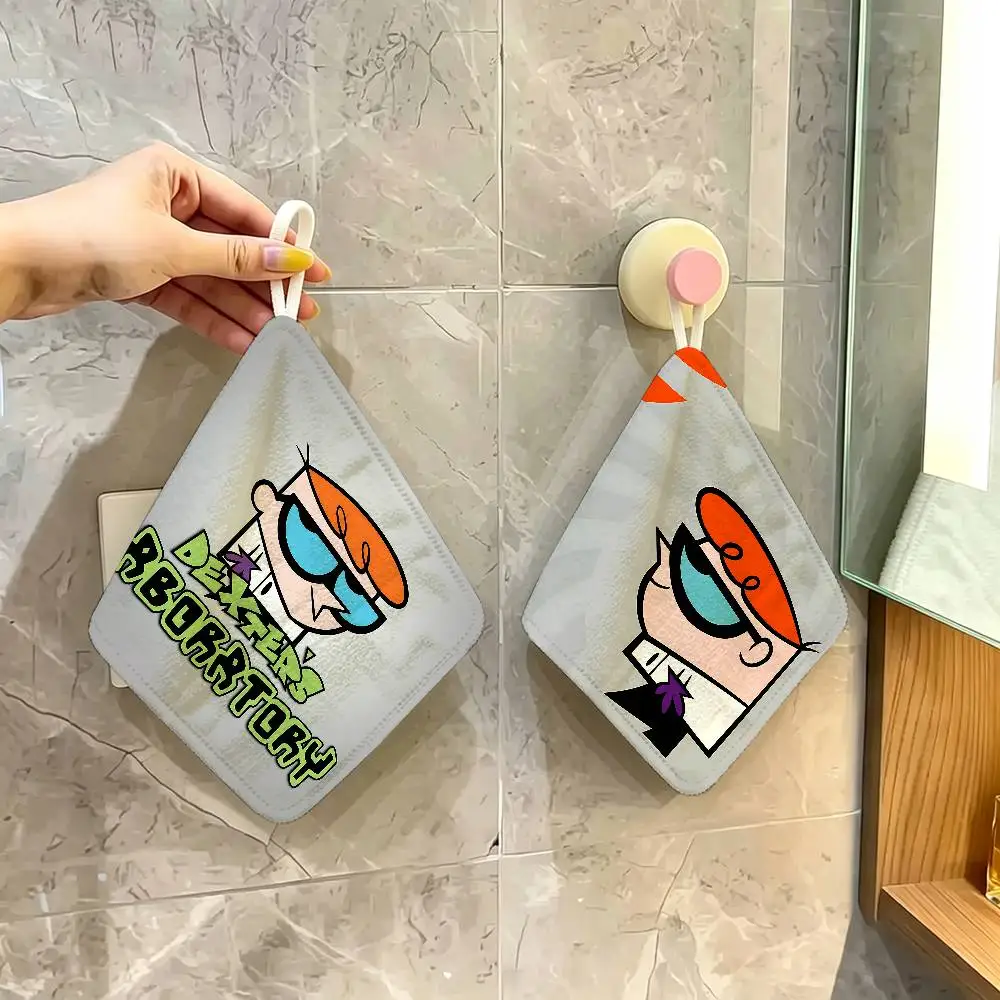 Cartoon Dexter's Laboratory Hanging Kitchen Towel, Polyester Cotton Material, Wear Resistant Hand Wiping Towel for Home