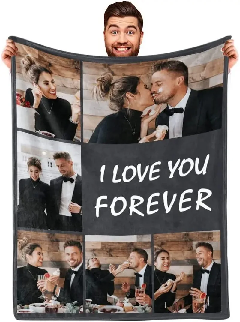 

1Pc Custom Blanket with Photo Text, Personalized Blanket Custom Throw Blanket, Custom Gift Blanket for Family, Friends