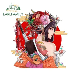 EARLFAMILY 13cm x 12.5cm for Japanese Female Samurai Car Stickers Vinyl Car Wrap Funny Decal Motorcycle Campervan RV Accessoires