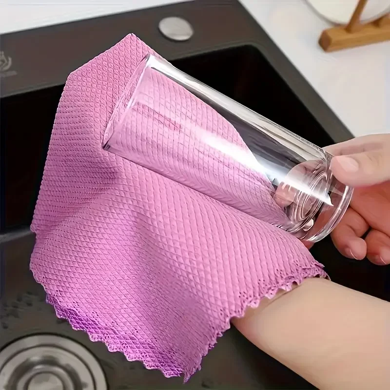 Microfiber Fish Scale Dishcloths, High Absorbent Oil-Proof Cleaning Cloths for Kitchen Glass Window Household Use
