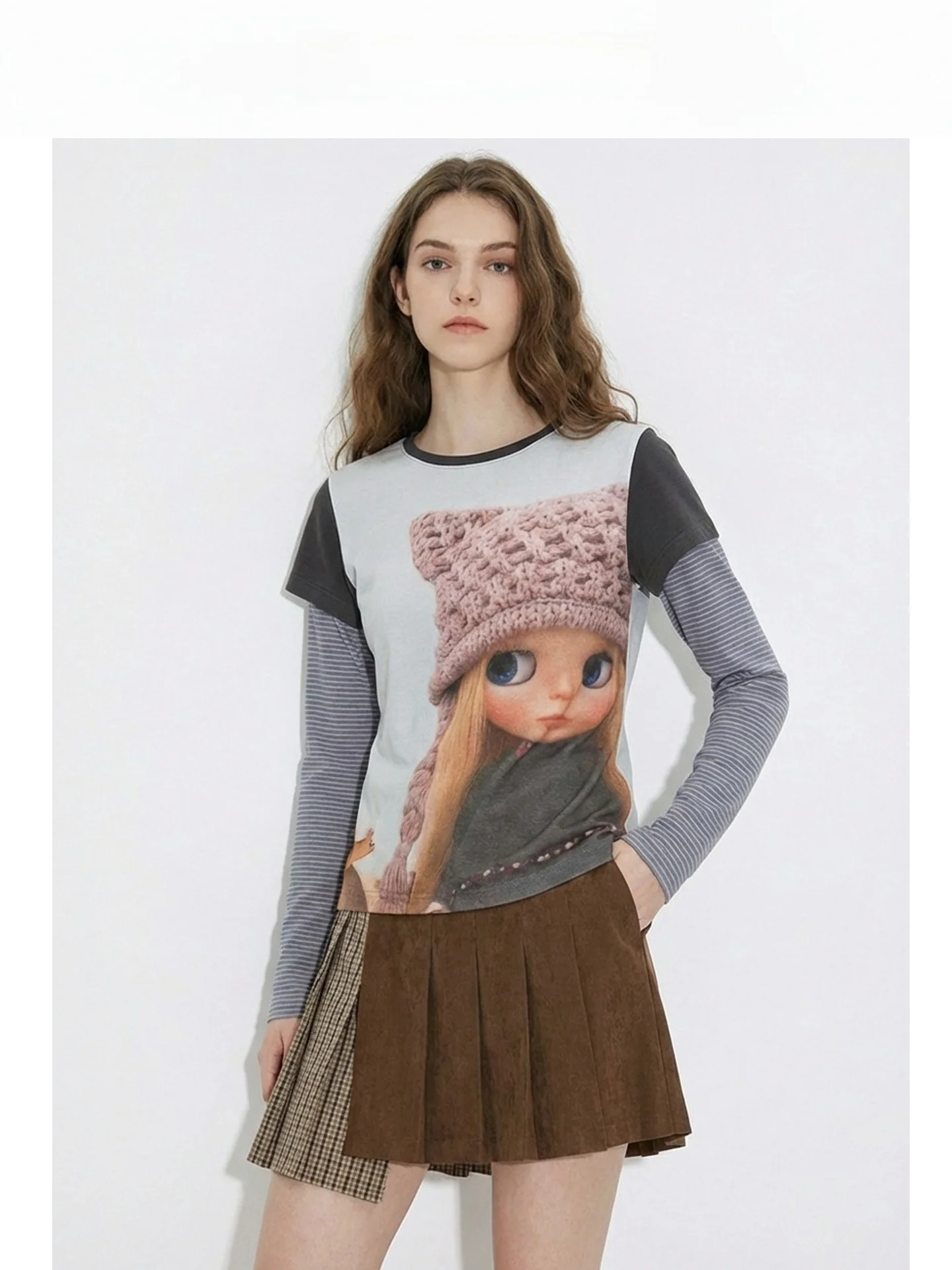 

Женская приталенная футболка с принтом в стиле ретро-американской куклы с большими глазами, весенняя, из хлопка, с круглым вырезом, сладко-пикантная