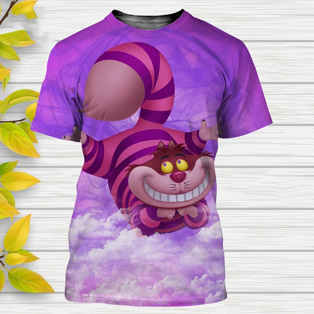 2024 Summer Disney Cartoon Movie  Alice in Wonderland 3d Print T-Shirts Cheshire Cat Top Kids Tees Tops Fashion T Shirt