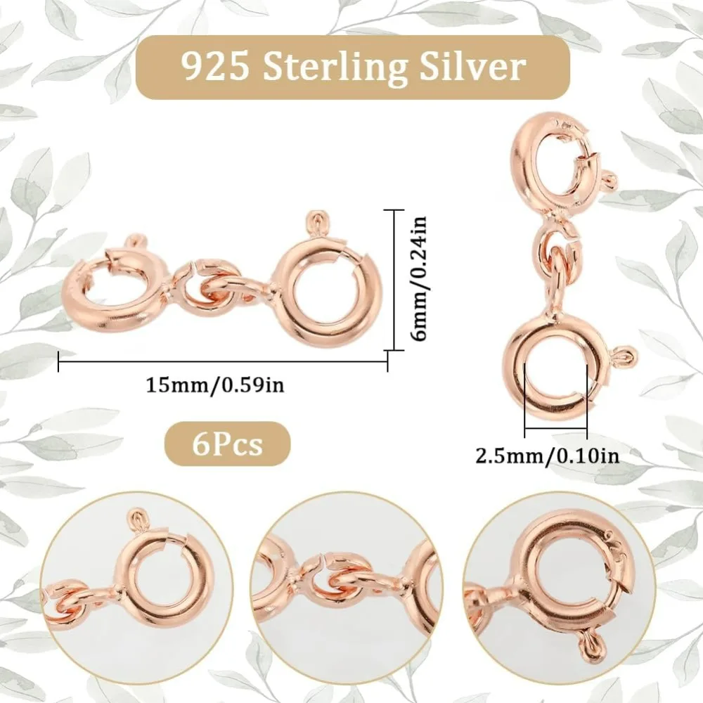 1 Box 6Pcs Necklace Lobster Clasps 925 Sterling Silver Double Opening Lobster Claw Clasps Rose Gold Lobster Clasp making kit