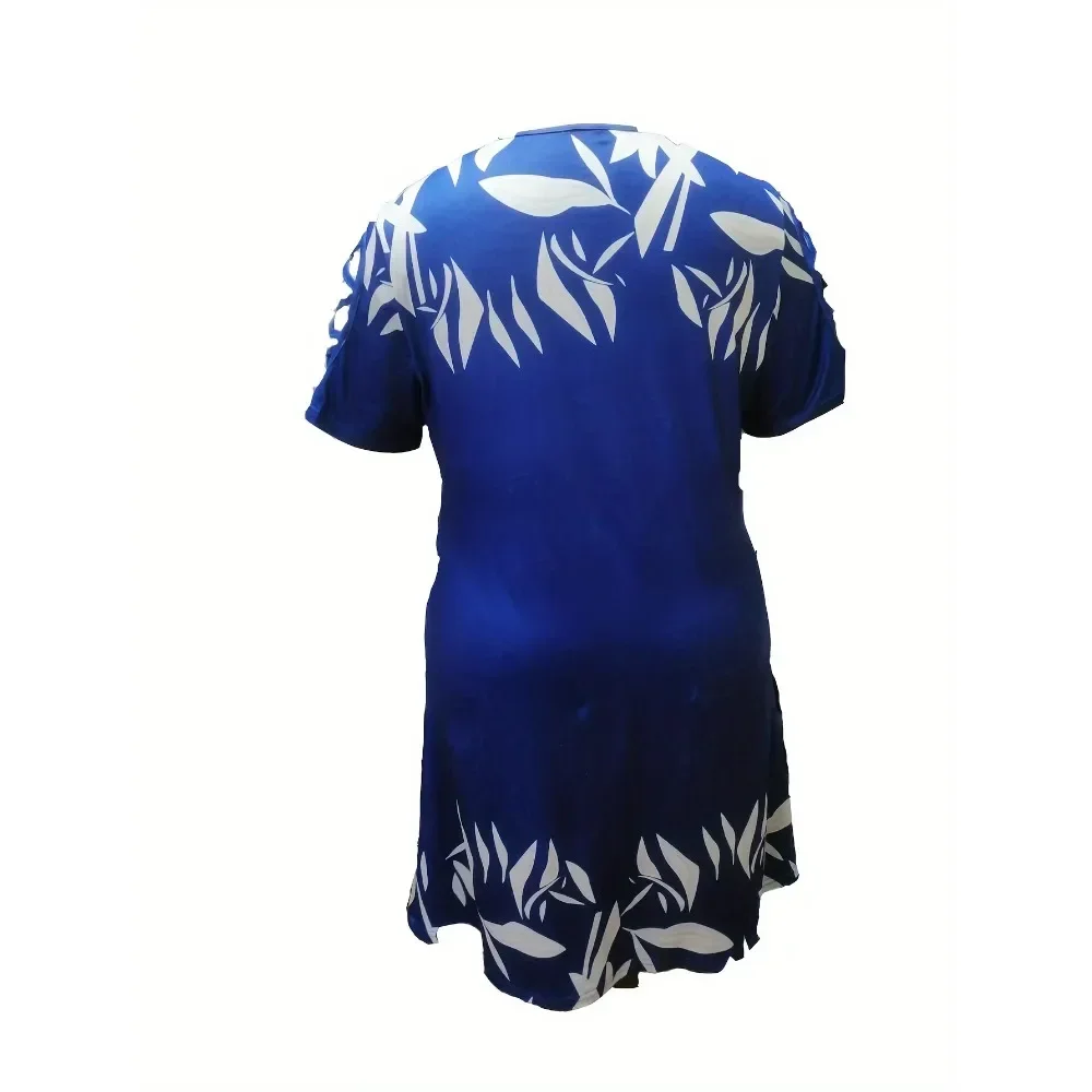 เดรสแฟชั่นชายหาดแขนสั้นไซส์ใหญ่ 1XL-5XL สำหรับผู้หญิง ลายดอกไม้ สไตล์ลำลอง ทรงหลวม