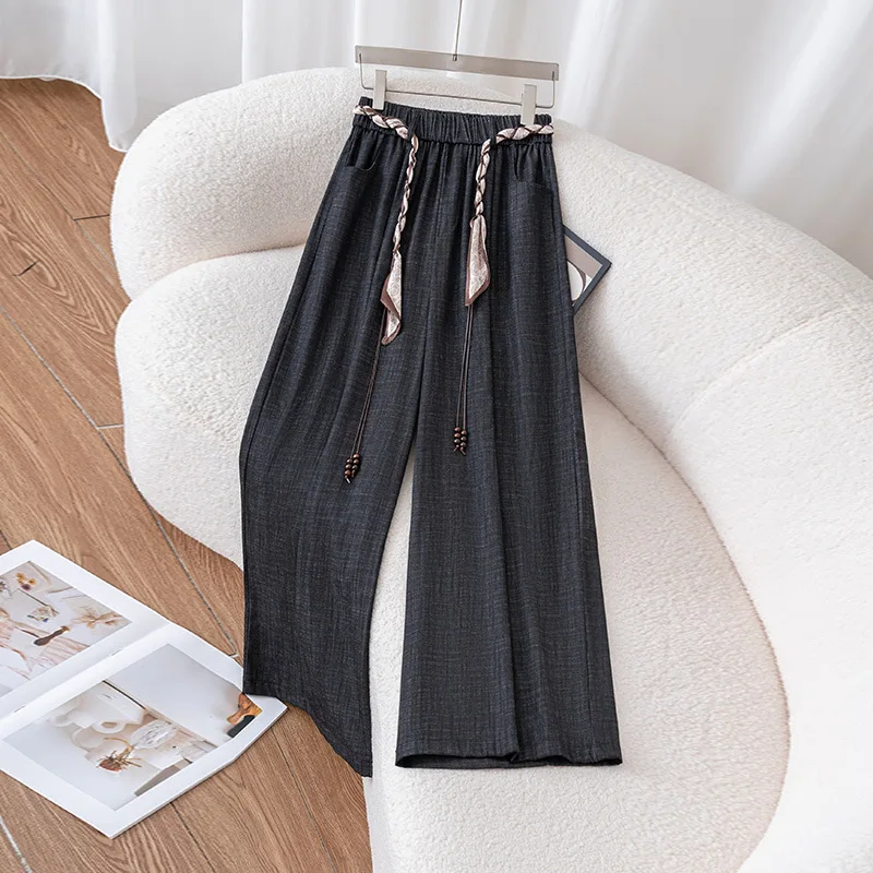 سراويل فضفاضة واسعة الساق على الطراز الكوري للنساء، سراويل مستقيمة غير رسمية بلون سادة للخريف بخصر عالٍ