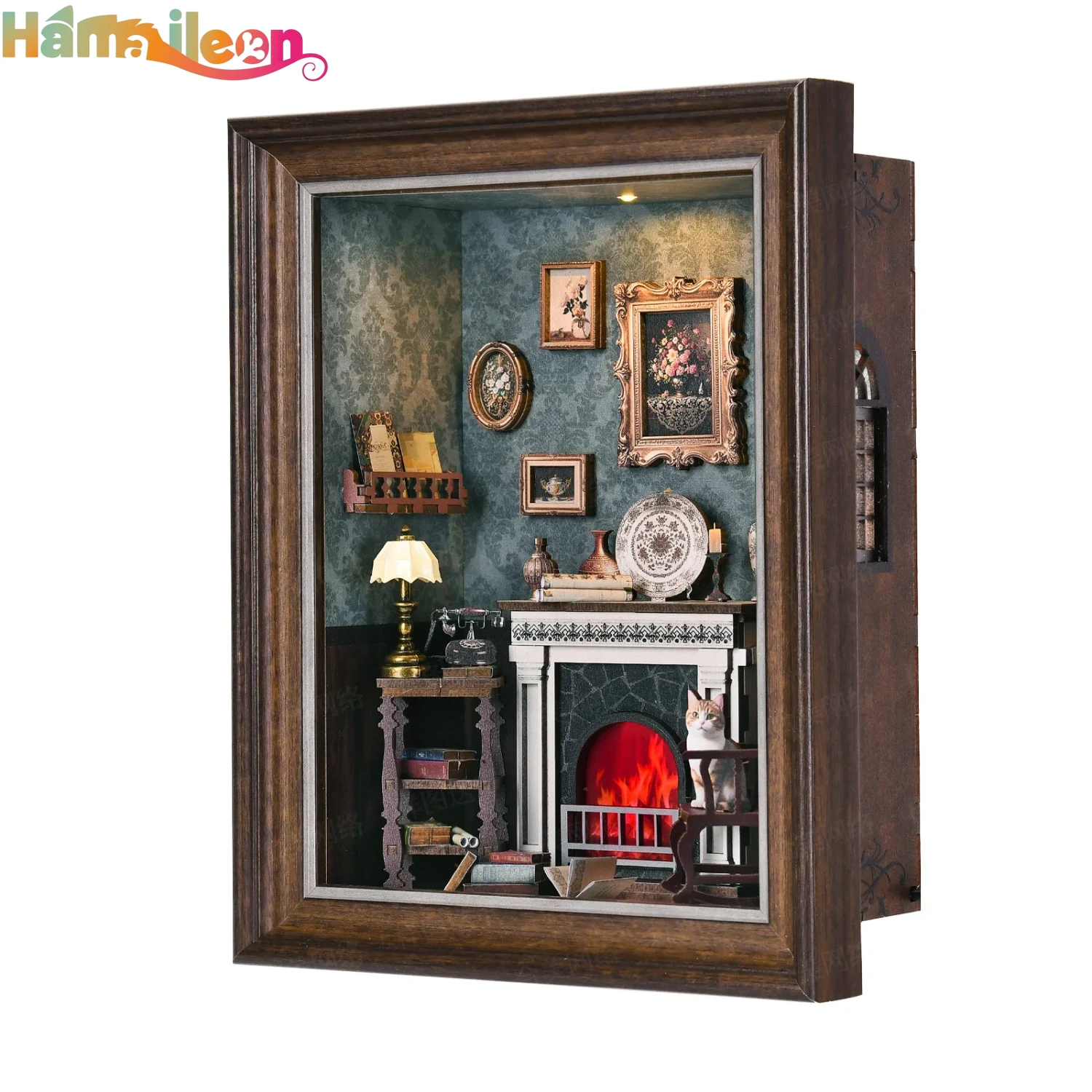 

Hamaileon DIY 3D деревянная головоломка фоторамка книга уголок комплект орнамент книжная полка модель кукольного домика украшение дома (камин)