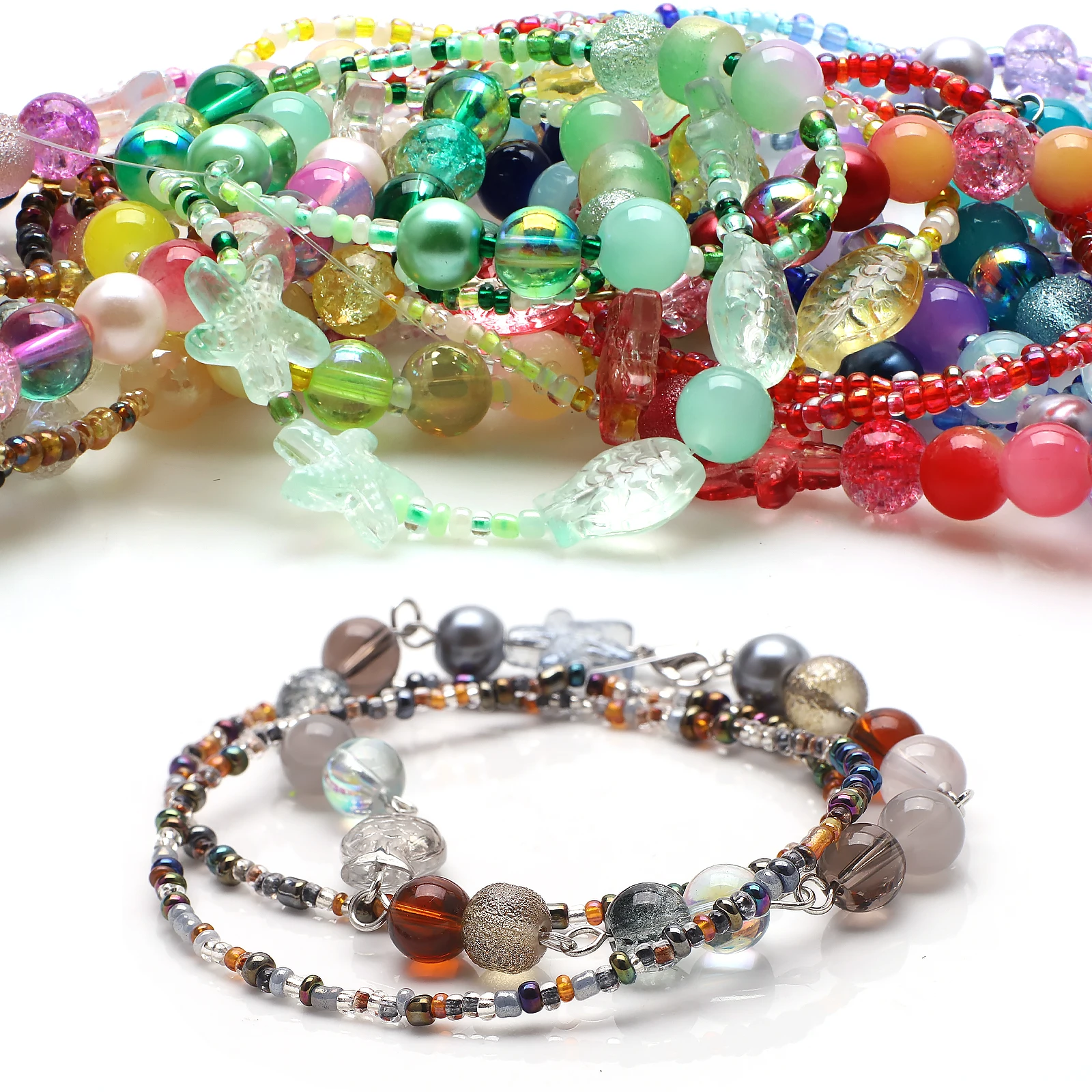 

8MM Glass Crystal round Beads Jewelry Making Kit with Handmade Starfish Pendants Seedbeads for DIY Earrings Bracelets Rings
