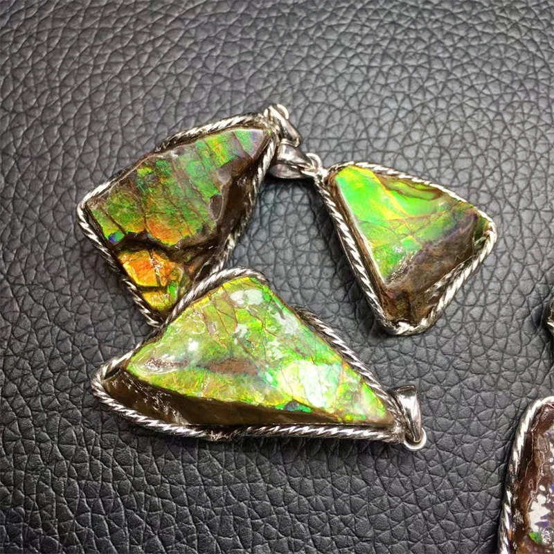 S925 Natural Raw  Ammolite Pendant Lucky Gift Reiki Crystal For Jewelry Making Diy Charms Necklace Accessory