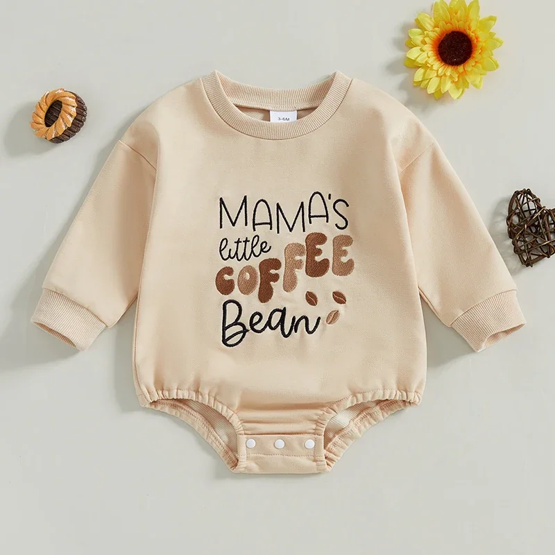 Autumn Fashion Newborn Baby Boys Girls Clothes Coffee Bean Embroidery Long Sleeve Loose Sweatshirts Rompers Jumpsuits 0-18M