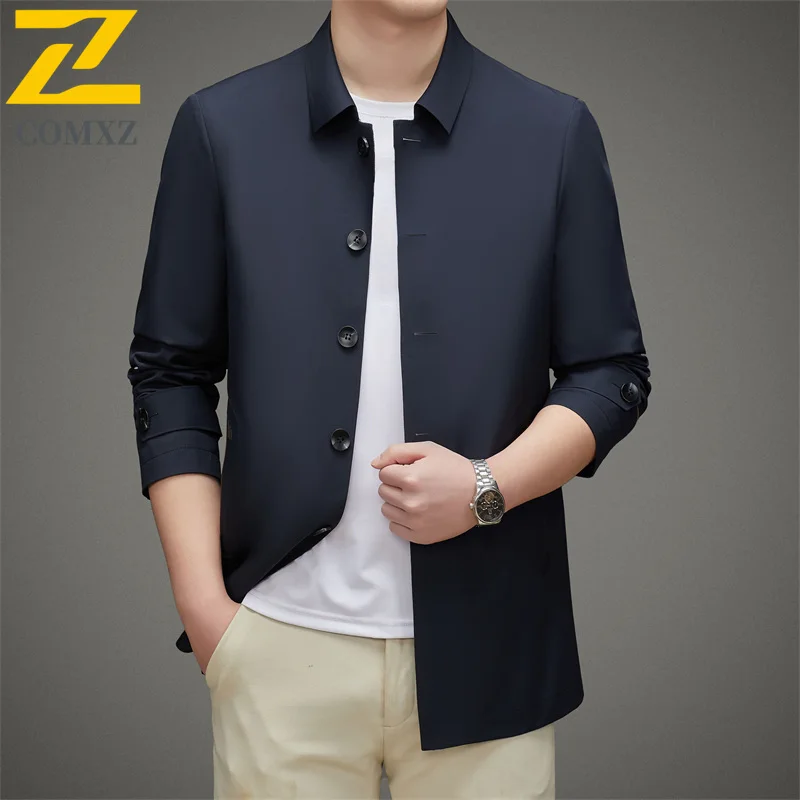 

2025 New Men Jacket Autumn Premium Coat Business Casual Notch Lapel Outerwear High End Classic Medium And Long Styles TrenchCoat