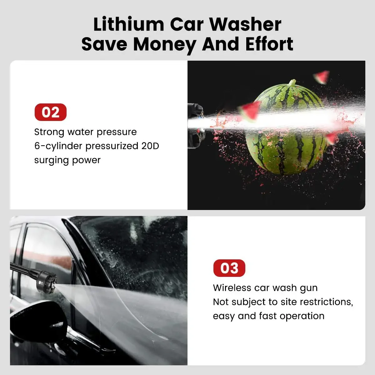 for 500W 100Bar Cordless Portable High Pressure Car Washer Washing Cleaner Machine Water Gun