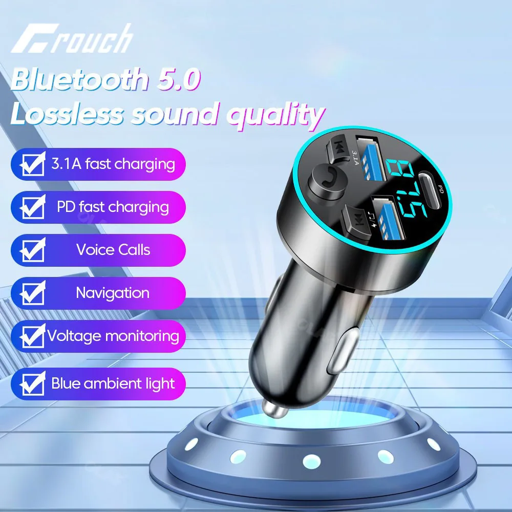 Car MP3 Player Car Bluetooth Receiver Mobile Phone Handsfree Navigation Call FM Transmitter Car Charger Fast Charging Universal