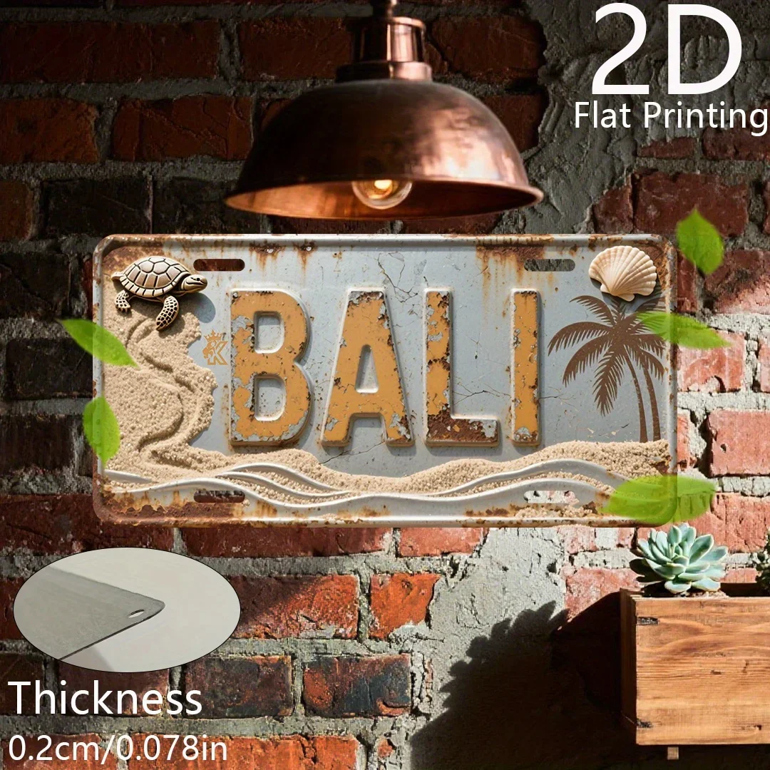 2D Flat - 1pc 2D Flat Bali-Themed Retro Aluminum License Plate Wall Art | 6