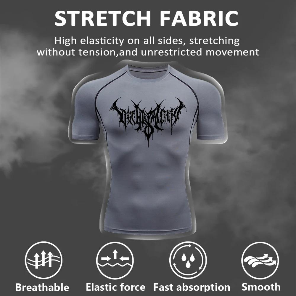 Men's Printed Quick Dry Sports Short Sleeve Fitness Running Crew Neck Short Sleeve Summer Elastic Breathable Base Layer